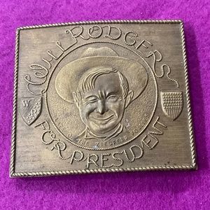 Vintage WILL ROGERS FOR PRESIDENT Bronze Belt Buckle from Tiffany & Co.